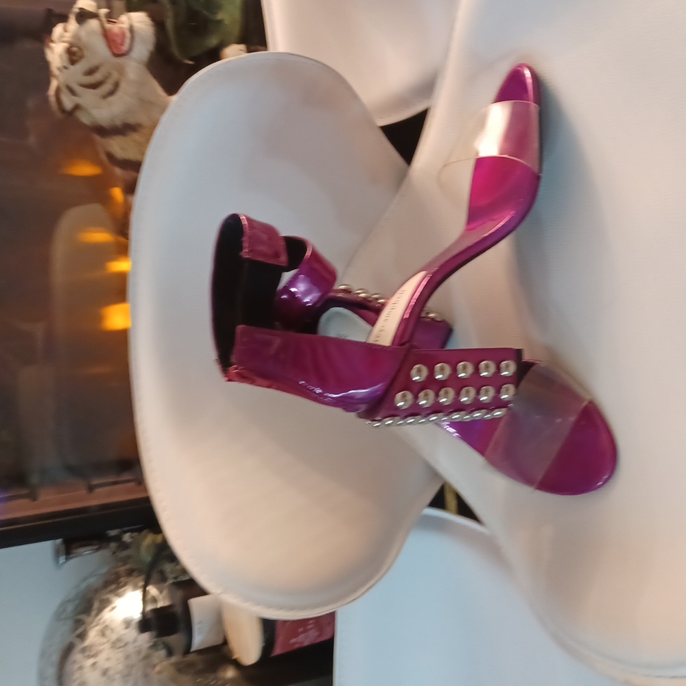 JEFFREY CAMPBELL VINYL PURPLE IRIDESCENT 💜 PATENT LEATHER CHROME STUD SHOES 9